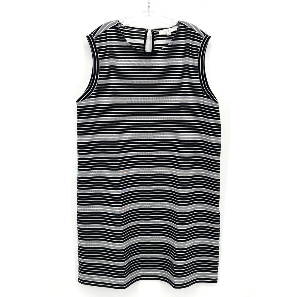 LOFT Striped Sheath Dress Size XXL Black‎ White Stretch Knit Sleeveless NWT